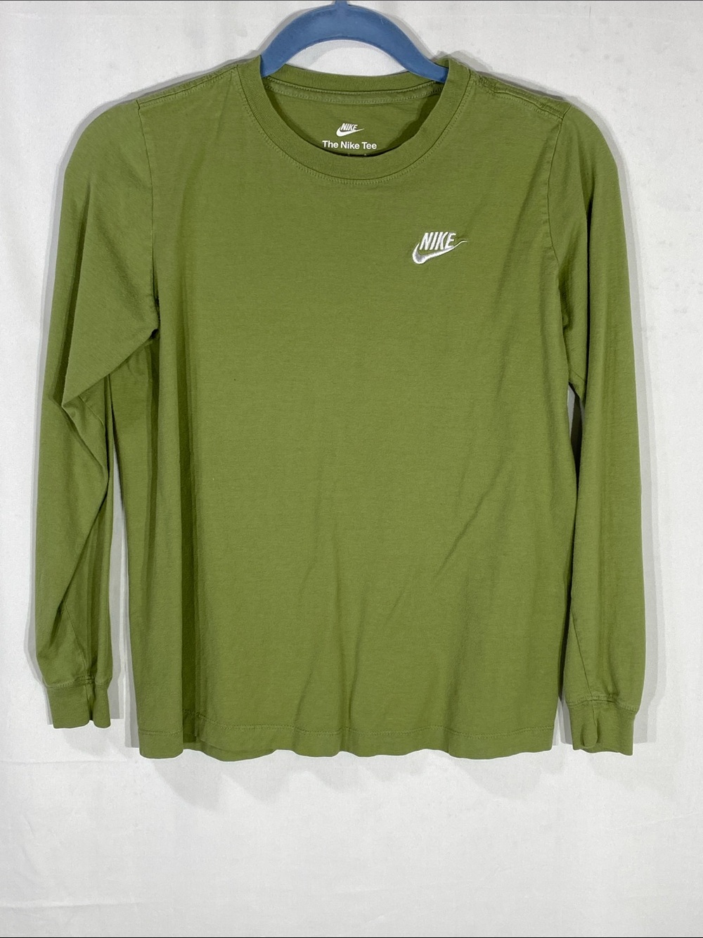 Nike Olive Green Long Sleeve Crew Tee with White Logo